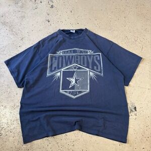 Vintage 90s Fader Logo 7 Navy Dallas Cowboys NFL Graphic Boxy T-Shirt Size XXL